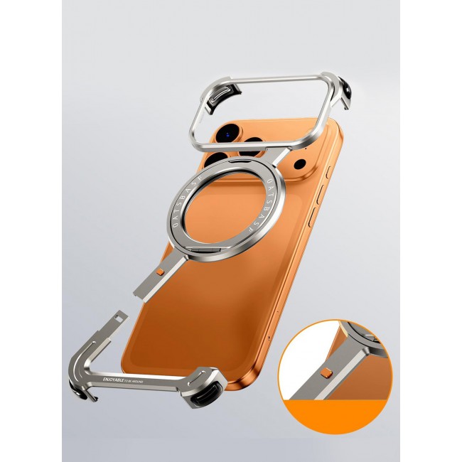 CATANES Magnetic Case Cover for iPhone 17 Pro - 360Â° Rotation Kickstand Aluminum Metal Frameless Design Protective Shock Grade Shell - Silver