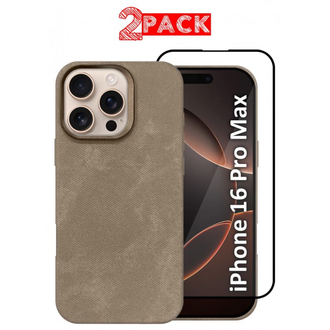 CATANES 2Packs iPhone 16 Pro Max Alcantara Case Cover Premium Quality Luxurious Soft Touch Protection with Metal Camera Frame with a 3D Screen Protector - Desert Titanium