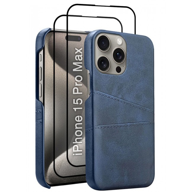 CATANES iPhone 15 Pro Max 3Packs Case Cover Leather with Card Holder for Men Women Phone Case with 3D Screen Protector - Blue