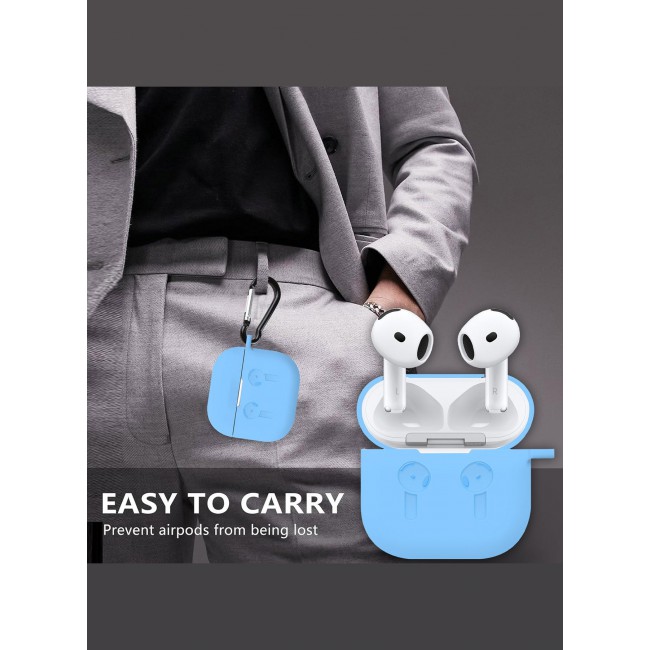 CATANES ( for Airpods 4 2024 ) Case Soft Silicone Elegant Cover with Keychain / Sky Blue Color