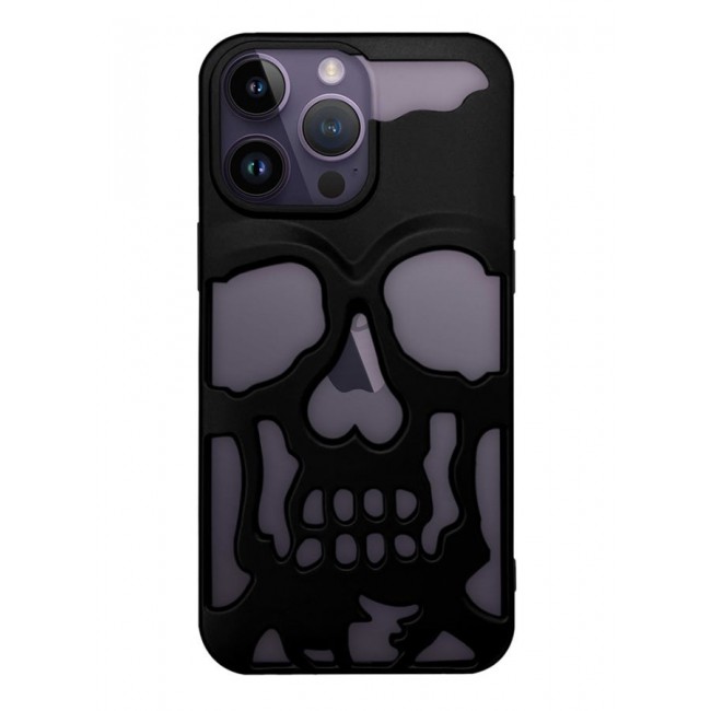 CATANES iPhone 14 Pro Max Case 3D Hollow Skull Breathable Phone Case Luxury Plating Colorful Matte Shockproof Cover Ultra Thin Full Surround Anti-Fall Case Black