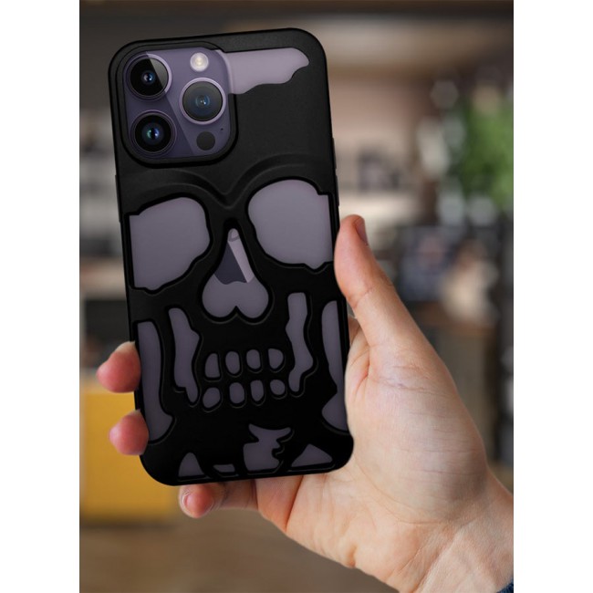 CATANES iPhone 14 Pro Max Case 3D Hollow Skull Breathable Phone Case Luxury Plating Colorful Matte Shockproof Cover Ultra Thin Full Surround Anti-Fall Case Black