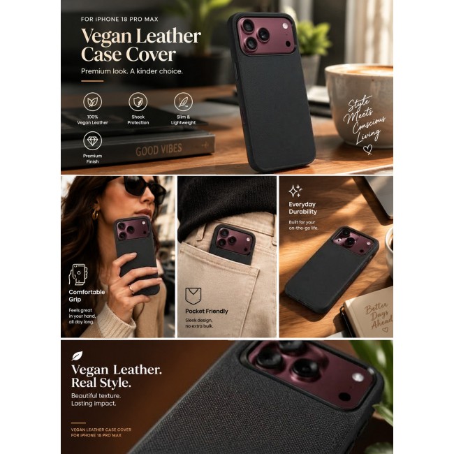 CATANES 2 Pack Vegan Leather Case for iPhone 18 Pro Max Protective Shockproof Back Cover - Black