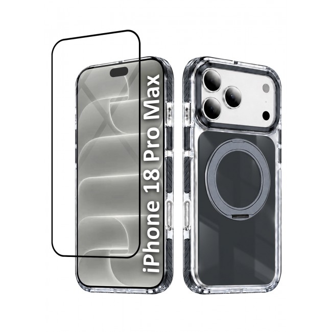 CATANES 2 Pack Magnetic Case For iPhone 18 Pro Max Clear TPU Cover with 360-Degree Rotating Ring Kickstand - Dark Grey