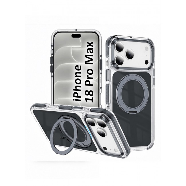 CATANES 2 Pack Magnetic Case For iPhone 18 Pro Max Clear TPU Cover with 360-Degree Rotating Ring Kickstand - Dark Grey