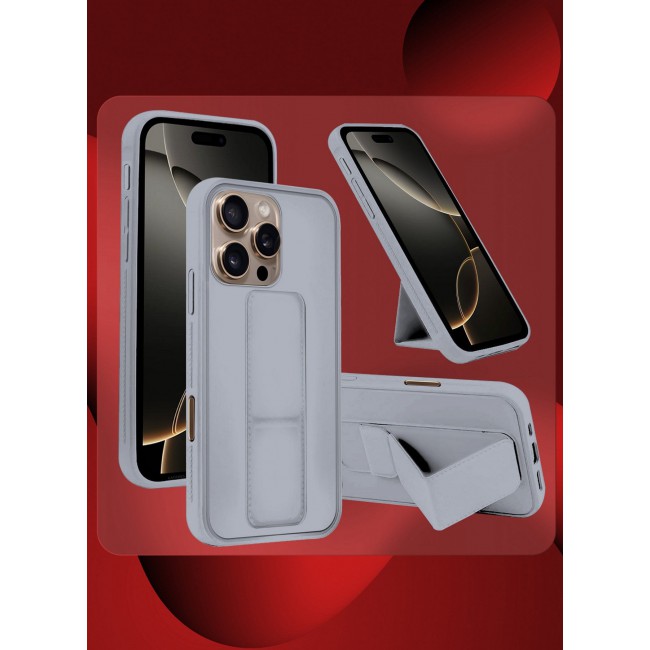 CATANES ( for iPhone 16 Pro Max ) Case Premium PU Leather Case with Stand Function Shockproof and Anti Scratch Finger Grip Case Cover / Grey