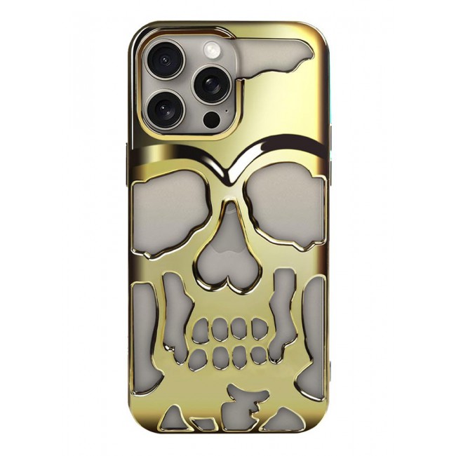 CATANES iPhone 15 Pro Max Case 3D Hollow Skull Breathable Phone Case Luxury Plating Colorful Matte Shockproof Cover Ultra Thin Full Surround Anti-Fall Case Gold