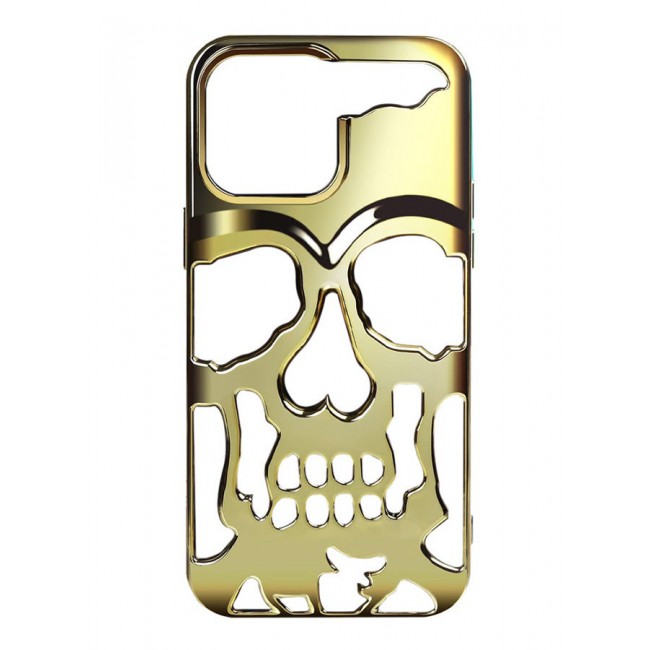 CATANES iPhone 15 Pro Max Case 3D Hollow Skull Breathable Phone Case Luxury Plating Colorful Matte Shockproof Cover Ultra Thin Full Surround Anti-Fall Case Gold