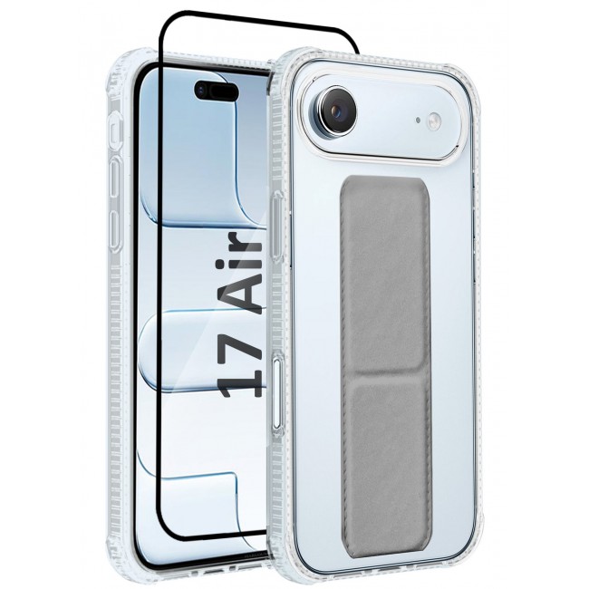 CATANES 2 Packs Finger Grip Clear Case Cover for iPhone 17 Air- Kickstand Car Magnetic Holder Multi-function Protective Two-in-one Case with 3D Screen Protector - Grey