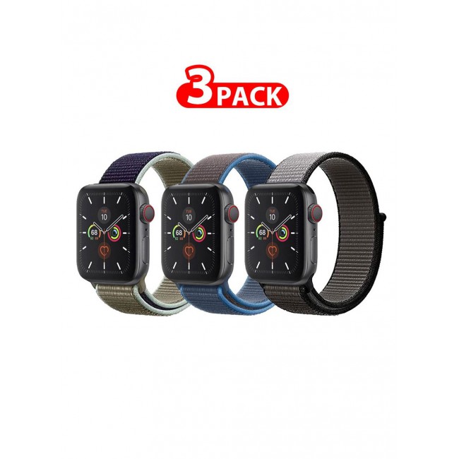 CATANES 3 Pack For Apple Watch 41mm 40mm 38mm Nylon Sport Loop Band Compatible With iWatch Series 7 SE 6 5 4 3 2 1 Men Women Braided Stretchy Nylon Loop Bands