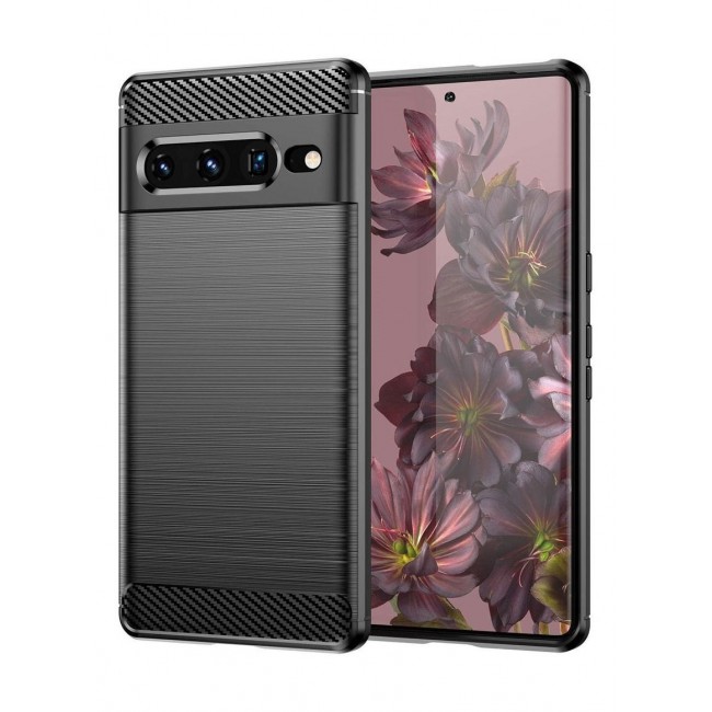 CATANES Google Pixel 7 Pro Case Slim Soft TPU Brushed Carbon Fiber Anti-Fingerprint Shockproof Cover Black