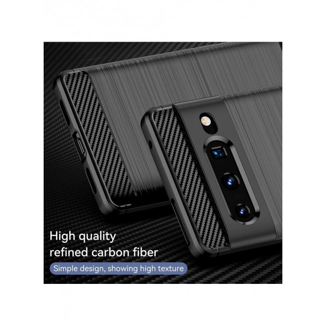 CATANES Google Pixel 7 Pro Case Slim Soft TPU Brushed Carbon Fiber Anti-Fingerprint Shockproof Cover Black