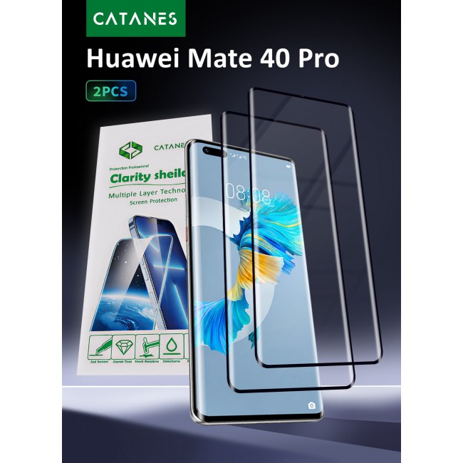 CATANES 2 PACK Screen Protector Compatible with Huawei Mate 40 Pro Curved Tempered Glass , Case Friendly 9H Hardness Anti-Scratch High Definition Clear Film Black Side