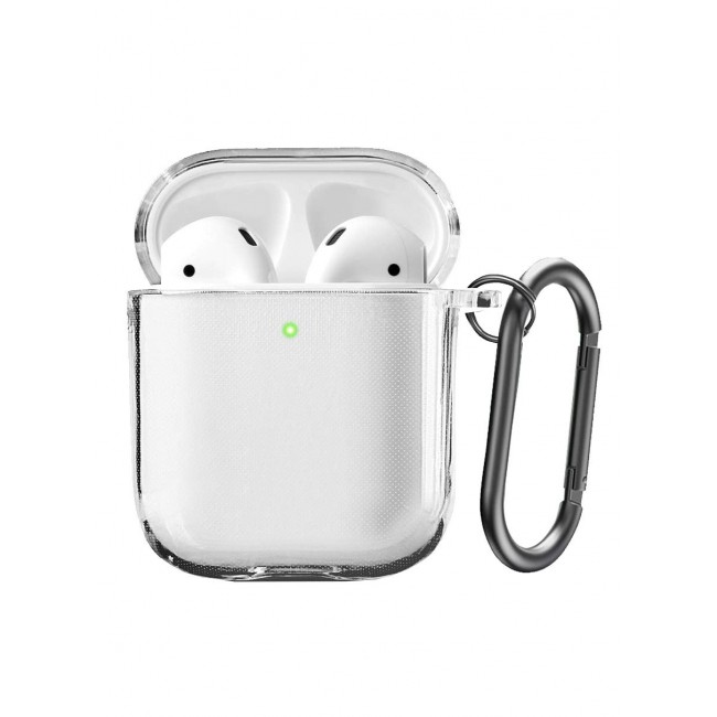CATANES Shockproof Case For Apple AirPods 1/2 Crystal Clear Shockproof Case Transparent Ultra Slim Cover with Keychain Carabiner