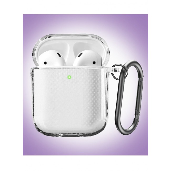 CATANES Shockproof Case For Apple AirPods 1/2 Crystal Clear Shockproof Case Transparent Ultra Slim Cover with Keychain Carabiner