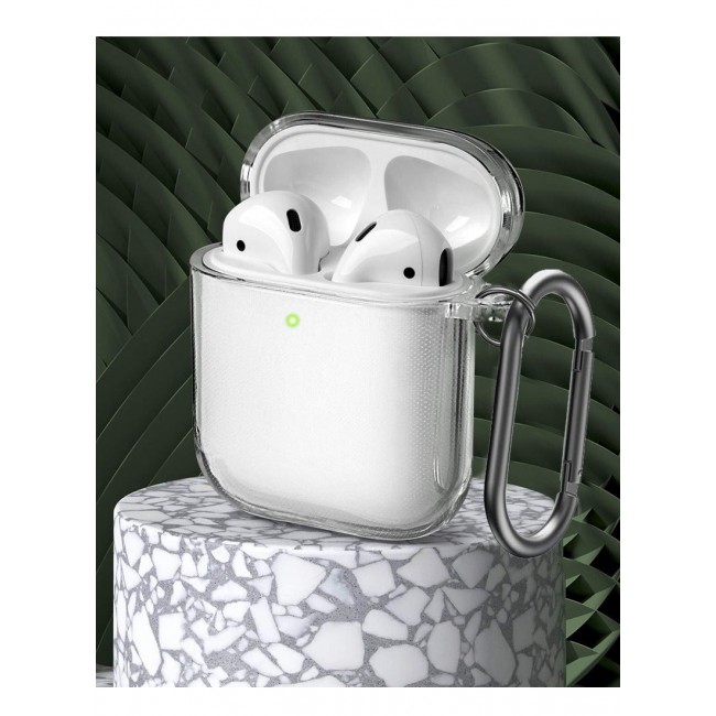 CATANES Shockproof Case For Apple AirPods 1/2 Crystal Clear Shockproof Case Transparent Ultra Slim Cover with Keychain Carabiner