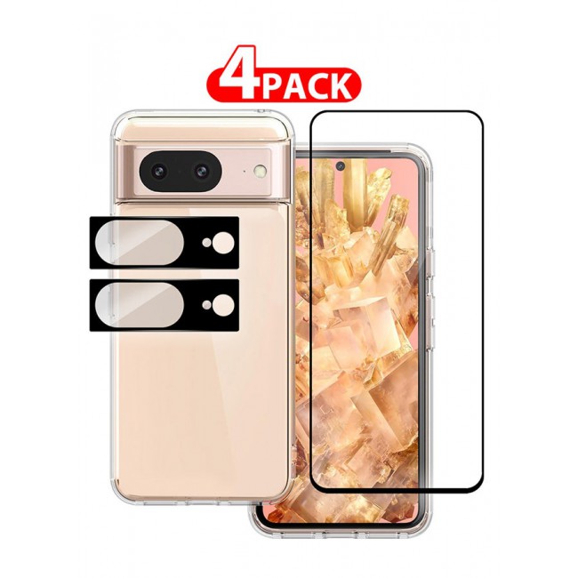 CATANES 4 Packs For Google Pixel 8 TPU Case and Screen Protector and 2 Camera Lens Protectors Clear Transparent Shockproof Protective Phone Case Scratch Resistant Cover