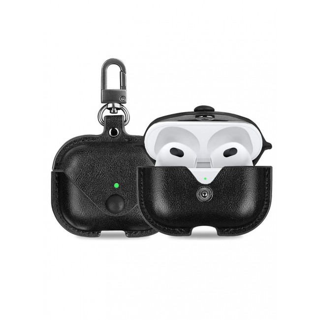 CATANES Airpods 3 Leather Case Shockproof Cover with Keychain Compatible with Apple Airpods 3rd Generation Black