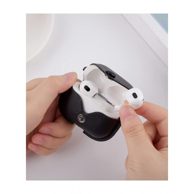 CATANES Airpods 3 Leather Case Shockproof Cover with Keychain Compatible with Apple Airpods 3rd Generation Black