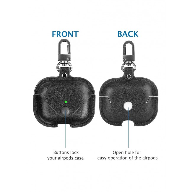 CATANES Airpods 3 Leather Case Shockproof Cover with Keychain Compatible with Apple Airpods 3rd Generation Black