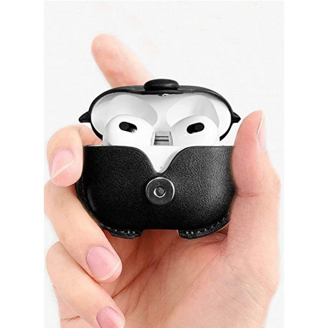 CATANES Airpods 3 Leather Case Shockproof Cover with Keychain Compatible with Apple Airpods 3rd Generation Black