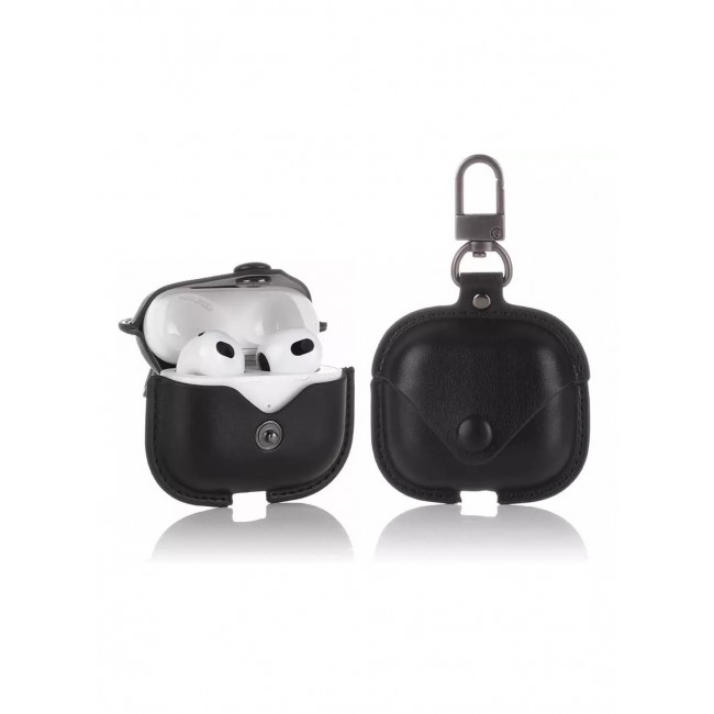 CATANES Airpods 3 Leather Case Shockproof Cover with Keychain Compatible with Apple Airpods 3rd Generation Black