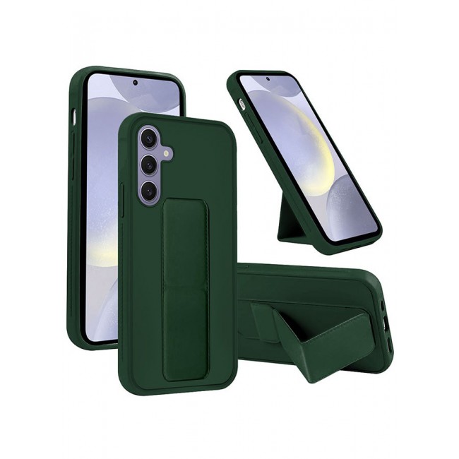 CATANES Samsung Galaxy S24 Plus Case Magnetic Stand and Holder Premium Silicone Vertical and Horizontal Hand Strap Grip Multi Stand Car Mount Kickstand Case Finger Strap Cover Green