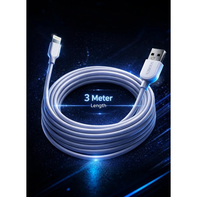Vierex VC-3 Fast Charging Lightning Cable 2.4A USB Charging & Data Cable 480Mbps Compatible with iPhone, 3m