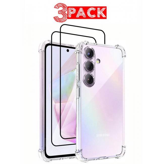 CATANES (for Samsung Galaxy A35 5G) 3 Pack Clear Case and 2 Screen Protectors Ultra Slim Thin Flexible Scratch Resistant Transparent TPU Shockproof Case
