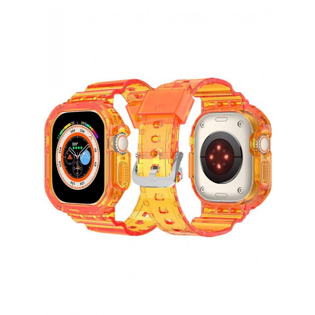 CATANES Clear iwatch Strap Bands TPU Smart Apple Watch Bands 49mm with Bumper Protective Case Crystal Sports Wristband Compatible with Series Ultra2,Ultra Orange Color