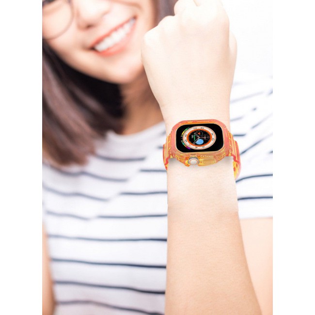 CATANES Clear iwatch Strap Bands TPU Smart Apple Watch Bands 49mm with Bumper Protective Case Crystal Sports Wristband Compatible with Series Ultra2,Ultra Orange Color