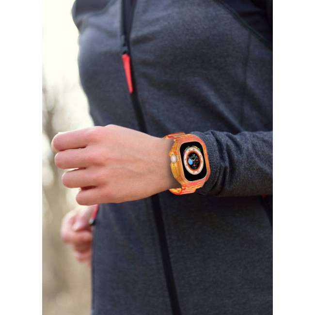CATANES Clear iwatch Strap Bands TPU Smart Apple Watch Bands 49mm with Bumper Protective Case Crystal Sports Wristband Compatible with Series Ultra2,Ultra Orange Color