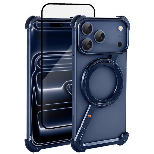 CATANES 2 Pieces Magnetic Case Cover for iPhone 17 Pro Max - 360Â° Rotation Kickstand Aluminum Metal Frameless Design Protective Shock Grade Shell with 3D Screen Protector - Deep Blue
