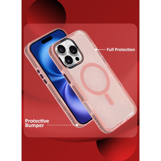 CATANES (for iPhone 16 Pro Max) Hard PC Magsafe Case Cover Polycarbonate Magnetic Strong Shockproof Protective Case Cover Transparent - Pink Color