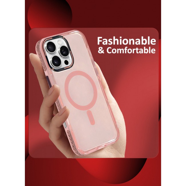 CATANES (for iPhone 16 Pro Max) Hard PC Magsafe Case Cover Polycarbonate Magnetic Strong Shockproof Protective Case Cover Transparent - Pink Color