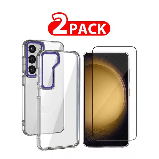 CATANES 2 Pack For Samsung Galaxy S23 Plus Clear Case With Screen Protector Clear/Purple Edge