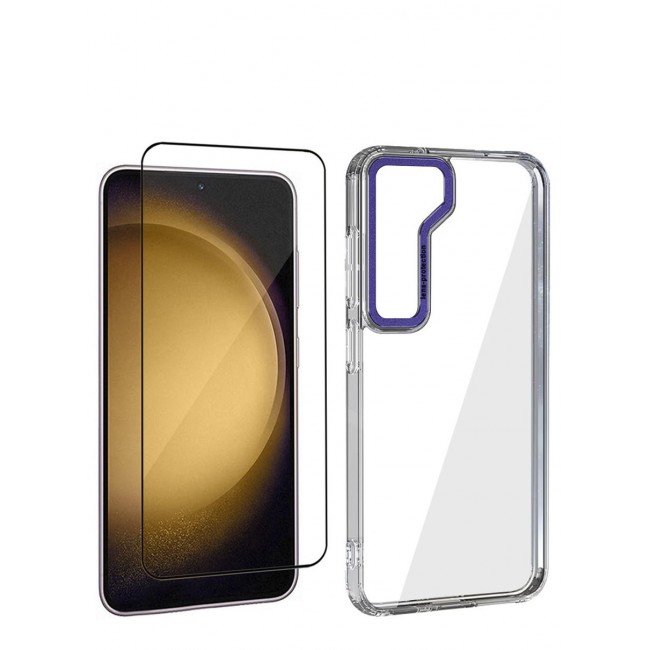 CATANES 2 Pack For Samsung Galaxy S23 Plus Clear Case With Screen Protector Clear/Purple Edge