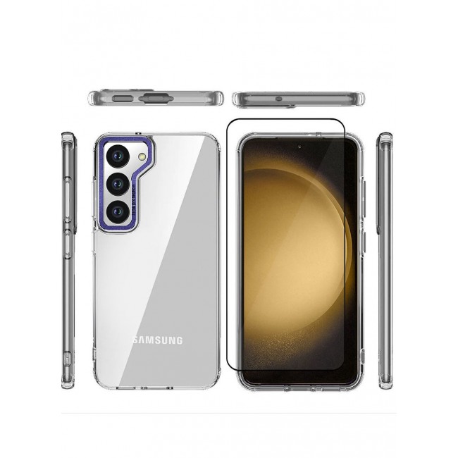 CATANES 2 Pack For Samsung Galaxy S23 Plus Clear Case With Screen Protector Clear/Purple Edge