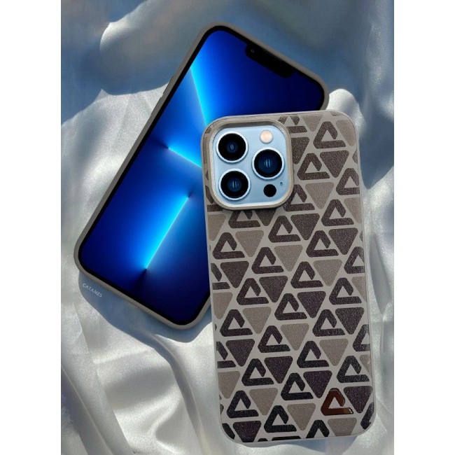 CATANES (for iPhone 13 Pro Max) Case Leather Back Cover Triangle Pattern Shockproof Protective Phone Case Brown