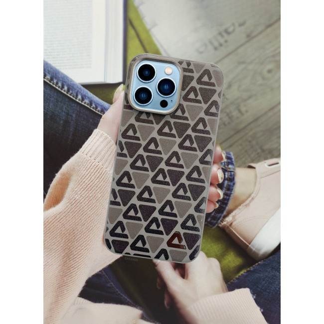 CATANES (for iPhone 13 Pro Max) Case Leather Back Cover Triangle Pattern Shockproof Protective Phone Case Brown