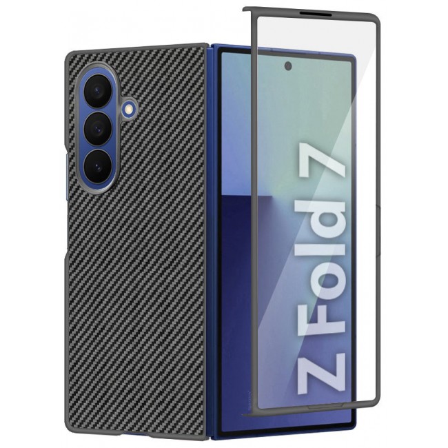 CATANES Case Cover for for Samsung Galaxy Z Fold 7 - Kevlar Bullet Proof Phone Case - Ultra Thin and Light Carbon Fiber Texture Printing Slim Anti-Scratch Phone Cover With Front Built-in Screen Protector - Grey