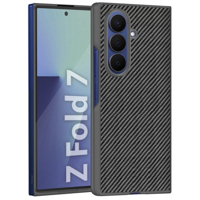 CATANES Case Cover for for Samsung Galaxy Z Fold 7 - Kevlar Bullet Proof Phone Case - Ultra Thin and Light Carbon Fiber Texture Printing Slim Anti-Scratch Phone Cover With Front Built-in Screen Protector - Grey