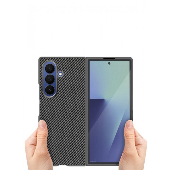 CATANES Case Cover for for Samsung Galaxy Z Fold 7 - Kevlar Bullet Proof Phone Case - Ultra Thin and Light Carbon Fiber Texture Printing Slim Anti-Scratch Phone Cover With Front Built-in Screen Protector - Grey