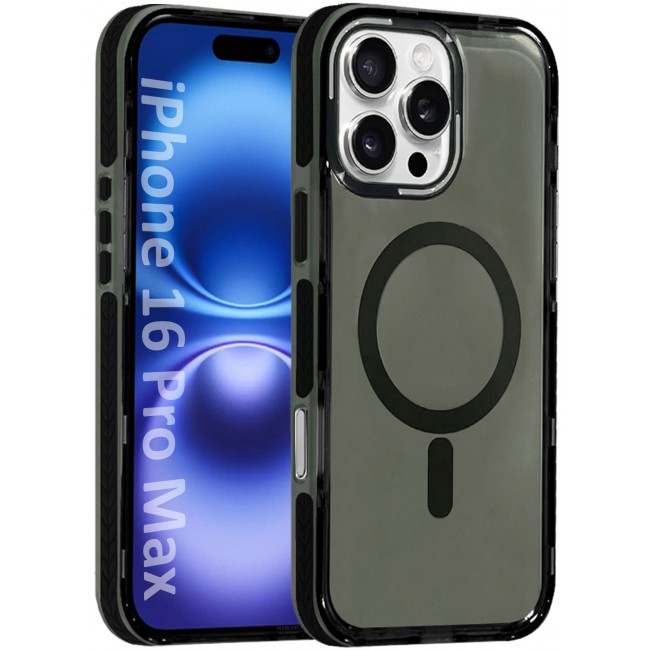 CATANES (for iPhone 15 Pro Max) Hard PC Magsafe Case Cover Polycarbonate Magnetic Strong Shockproof Protective Case Cover Transparent - Black Color