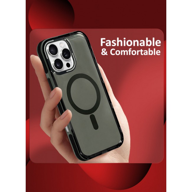 CATANES (for iPhone 15 Pro Max) Hard PC Magsafe Case Cover Polycarbonate Magnetic Strong Shockproof Protective Case Cover Transparent - Black Color