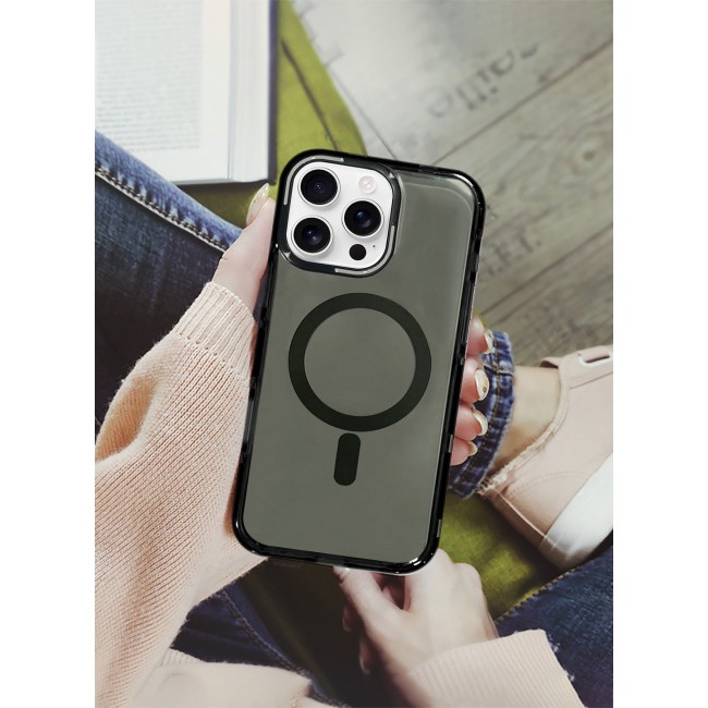CATANES (for iPhone 15 Pro Max) Hard PC Magsafe Case Cover Polycarbonate Magnetic Strong Shockproof Protective Case Cover Transparent - Black Color