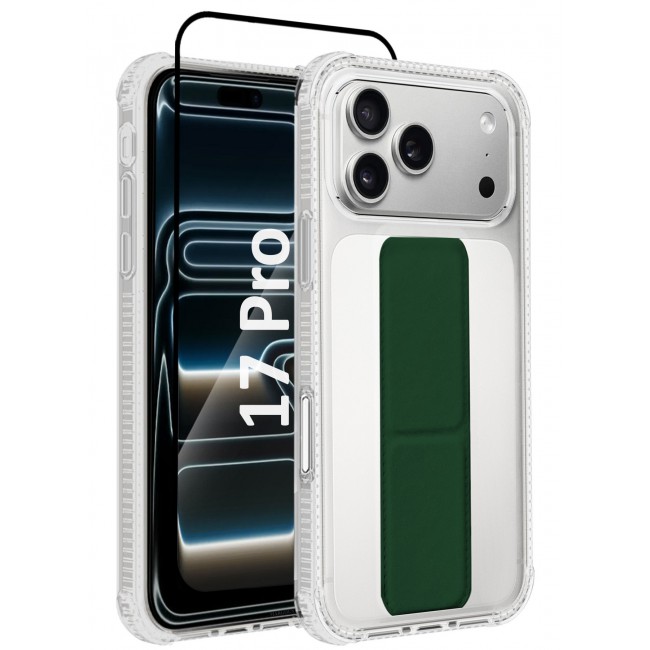 CATANES 2 Packs Finger Grip Clear Case Cover for iPhone 17 Pro- Kickstand Car Magnetic Holder Multi-function Protective Two-in-one Case with 3D Screen Protector - Dark Green