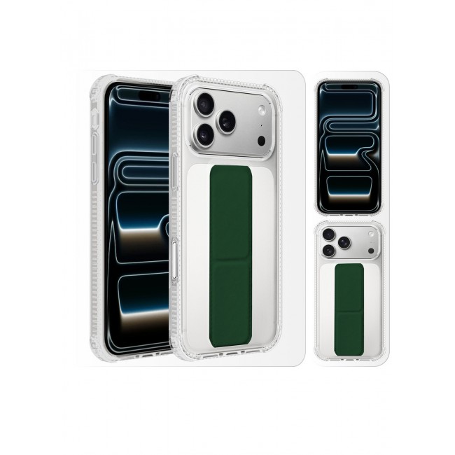CATANES 2 Packs Finger Grip Clear Case Cover for iPhone 17 Pro- Kickstand Car Magnetic Holder Multi-function Protective Two-in-one Case with 3D Screen Protector - Dark Green