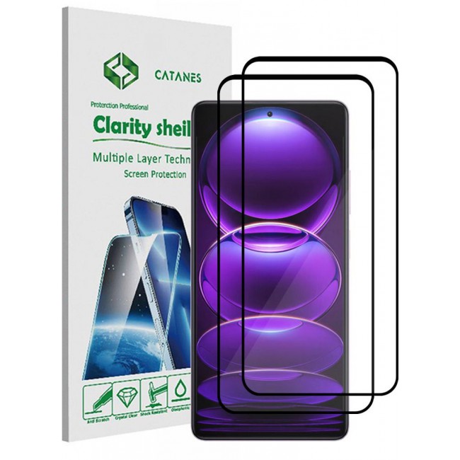 CATANES 2 Pack For Xiaomi Redmi Note 12T Pro Screen Protector Tempered Glass Full Glue Back