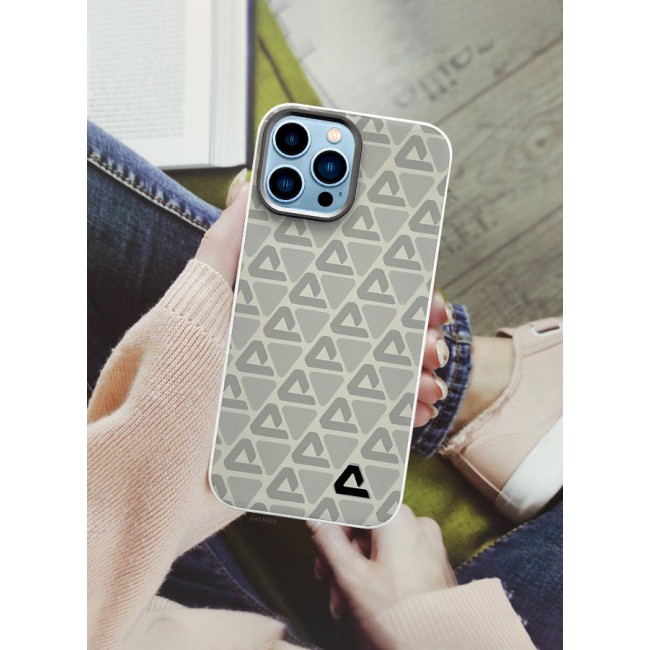 CATANES (for iPhone 13 Pro Max) 2 Pack Case and Screen Protector Leather Back Cover Triangle Pattern Shockproof Protective Phone Case Light Beige